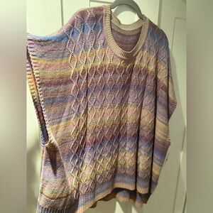 Multicolor Cable Knit Women's Sweater Poncho